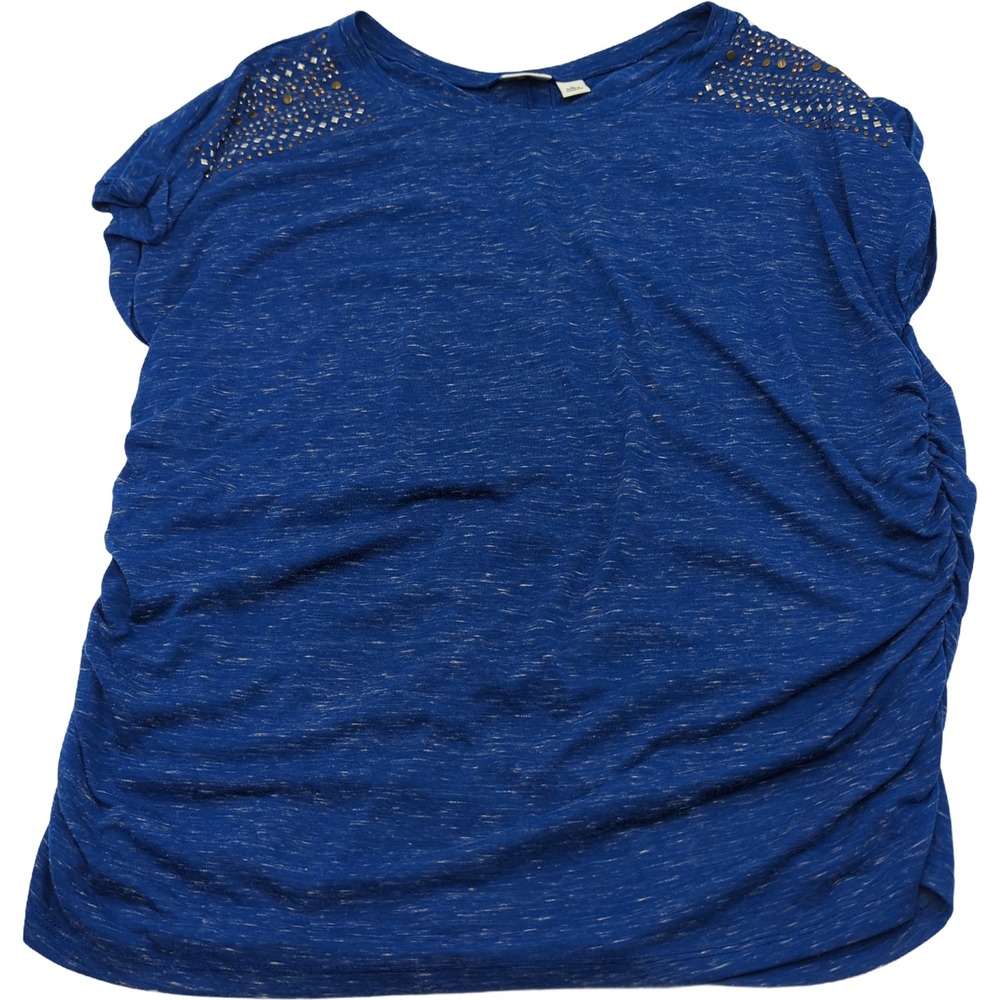 Cato Womens XL Blue Space Dye Studded Shoulder Ruched Back Short Sleeve Top